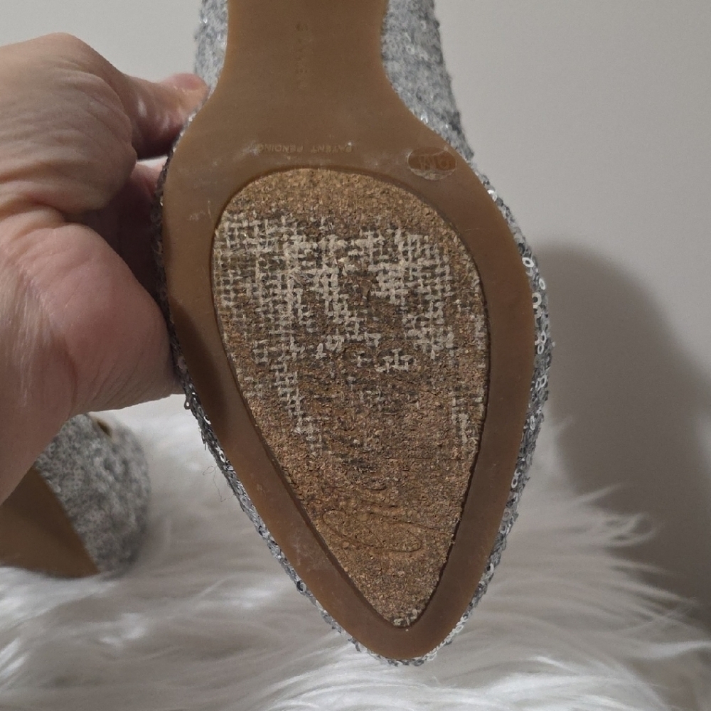Gianni Bini Silver Sequin Pointed Toe Pumps | Padded Forefoot | 4.5" Heel - Picture 9 of 15